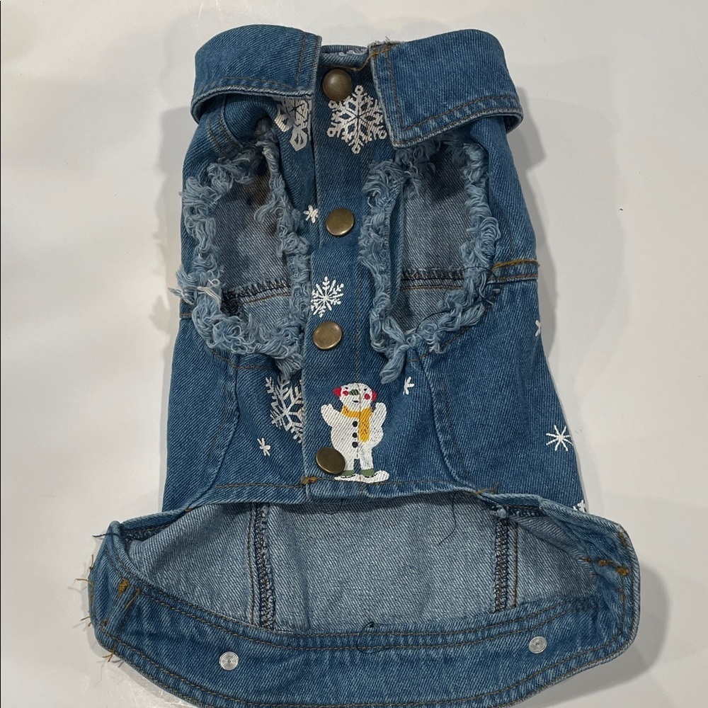 Denim Dog Vest with Snowman Embroidery